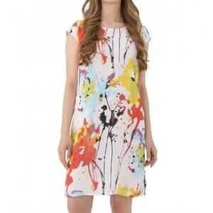 NEW FEMME FATALE linen print midi dress in paint splatter